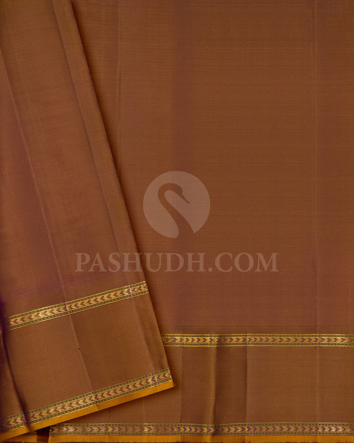 Dual Shaded Coral With Violet And Dual Shaded Fenugreek Brown Kanjivaram Silk Saree-DJ459(A)