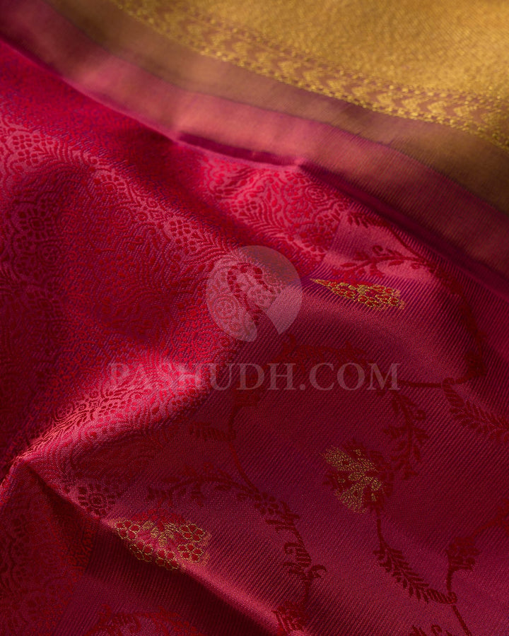 Dual Shaded Coral With Violet And Dual Shaded Fenugreek Brown Kanjivaram Silk Saree-DJ459(A)