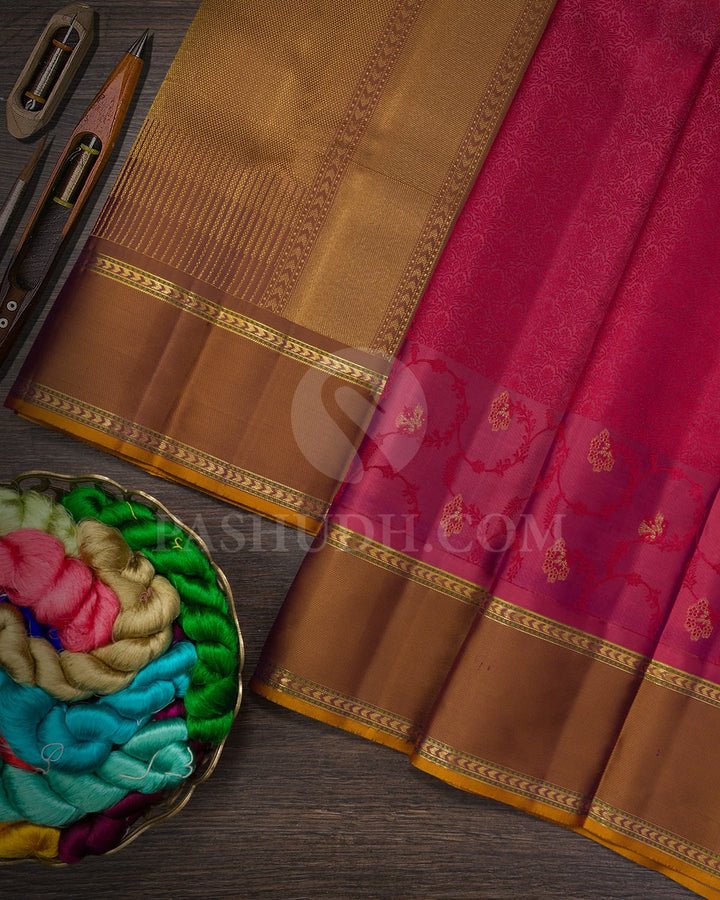 Dual Shaded Coral With Violet And Dual Shaded Fenugreek Brown Kanjivaram Silk Saree-DJ459(A)