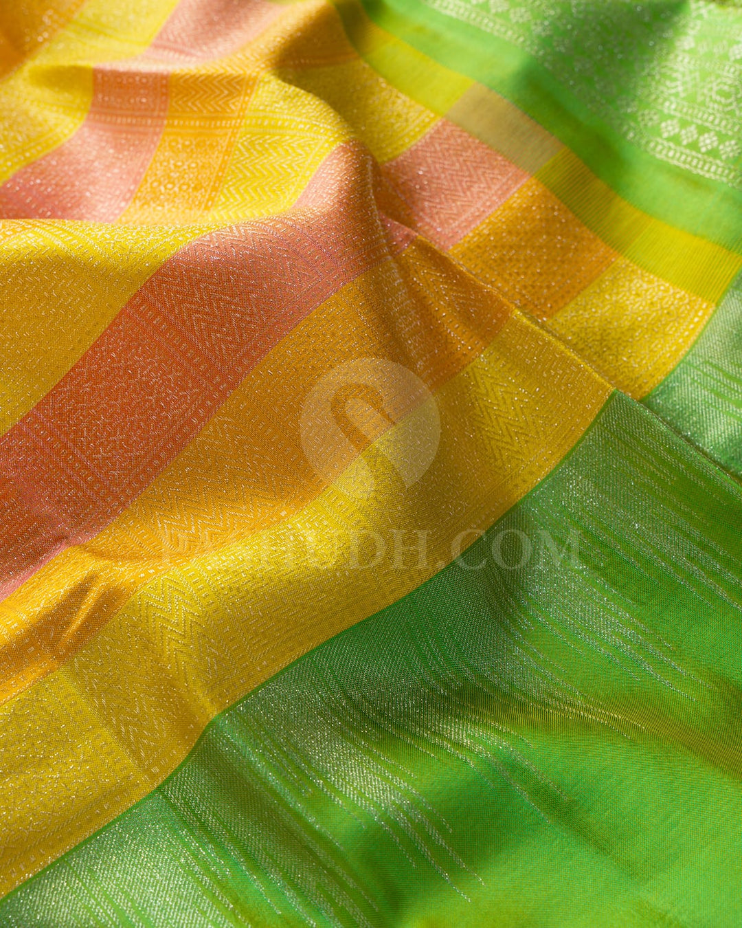 Bright Yellow, Punch Pink And Orange With Parrot Green Kanjivaram Silk Saree-DJ436(G)