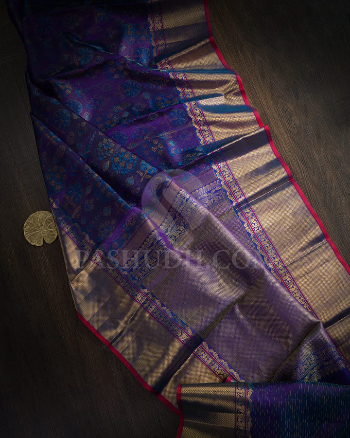 Violet And Anandha Blue Kanjivaram Silk Saree-D697(A)