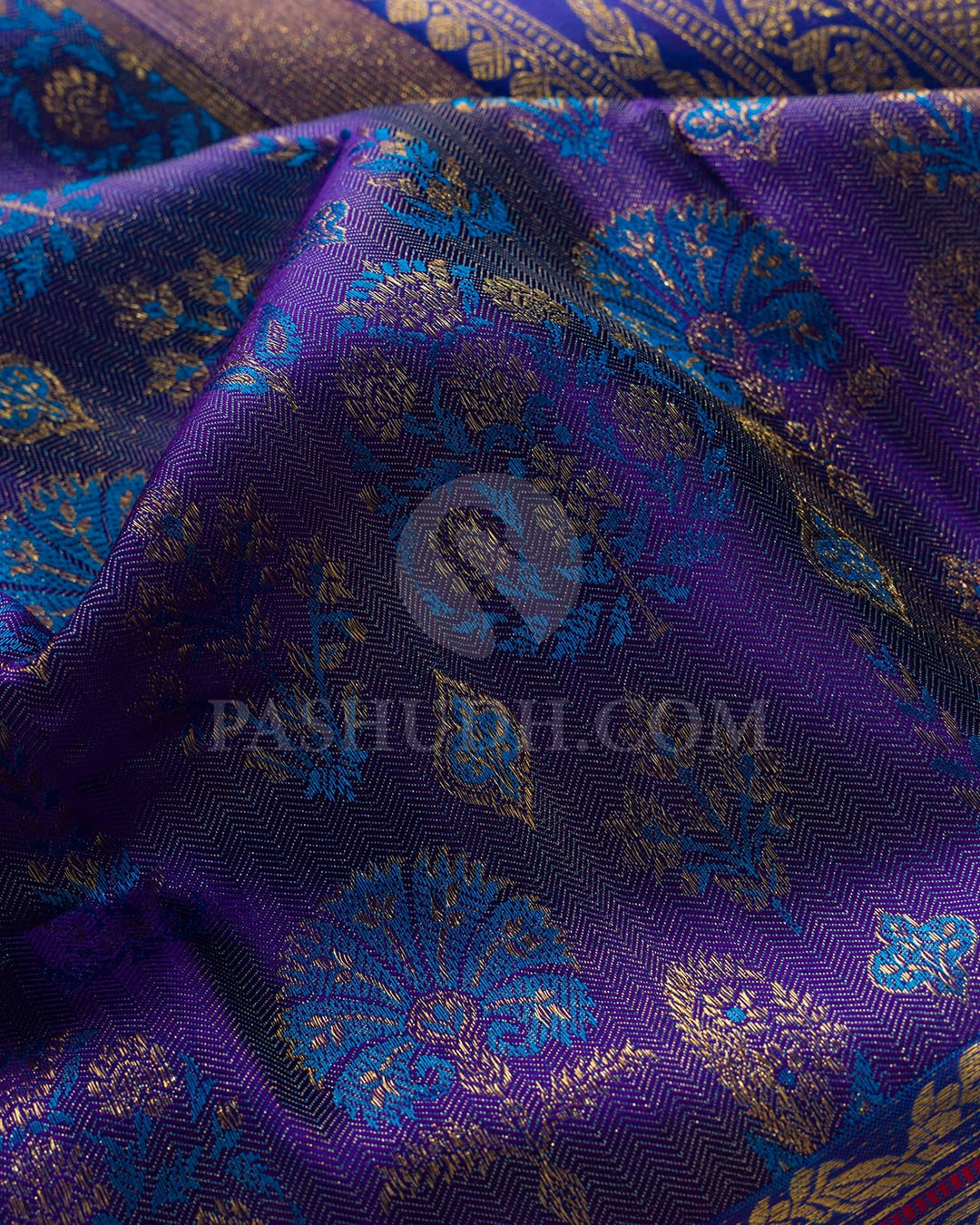 Violet And Anandha Blue Kanjivaram Silk Saree-D697(A)