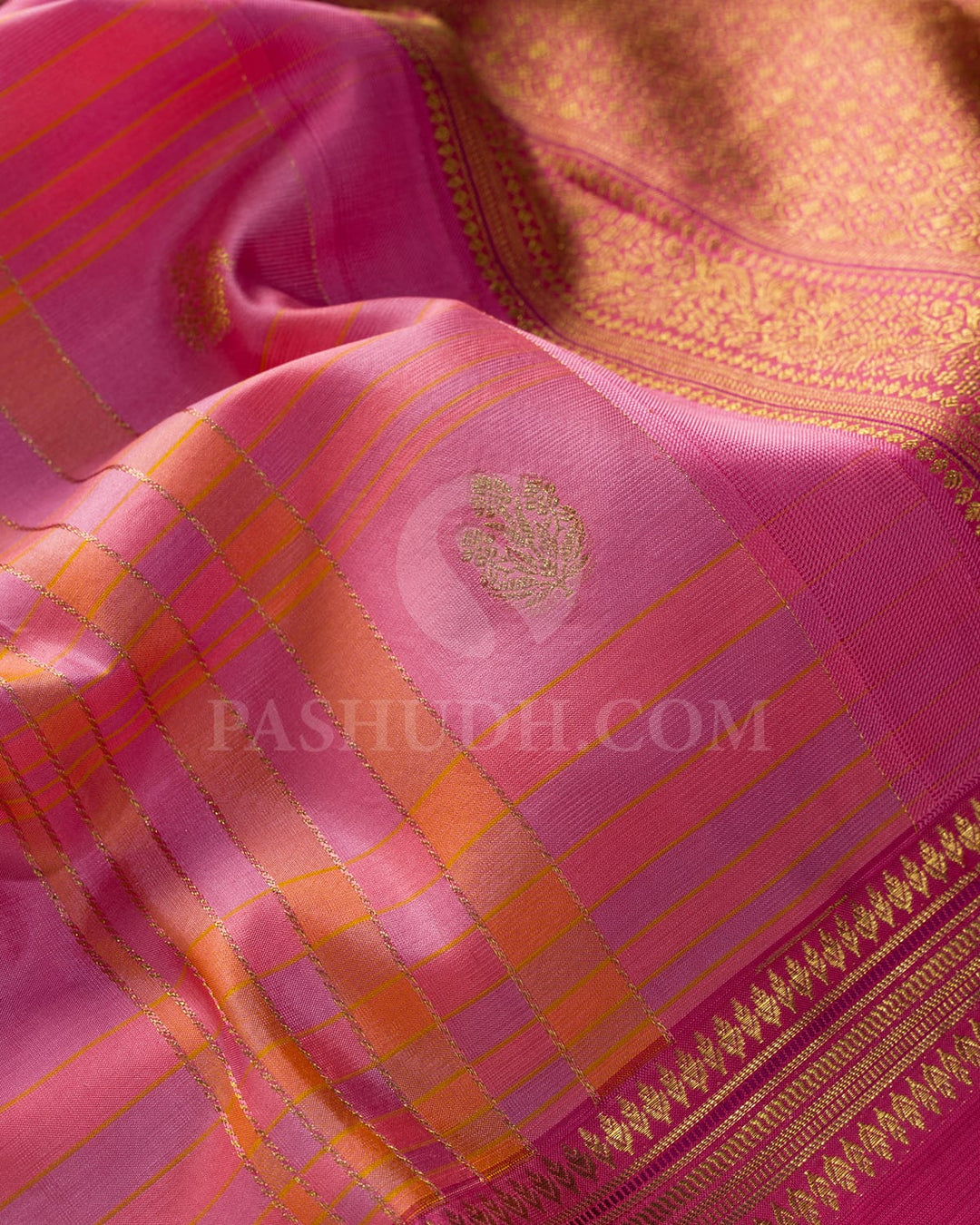 Multishade With Punch Pink Kanjivaram Silk Saree-D695(B)