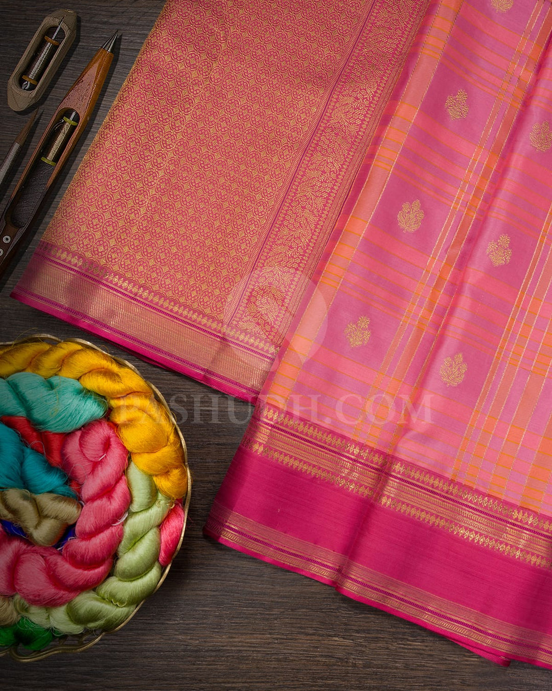 Multishade With Punch Pink Kanjivaram Silk Saree-D695(B)