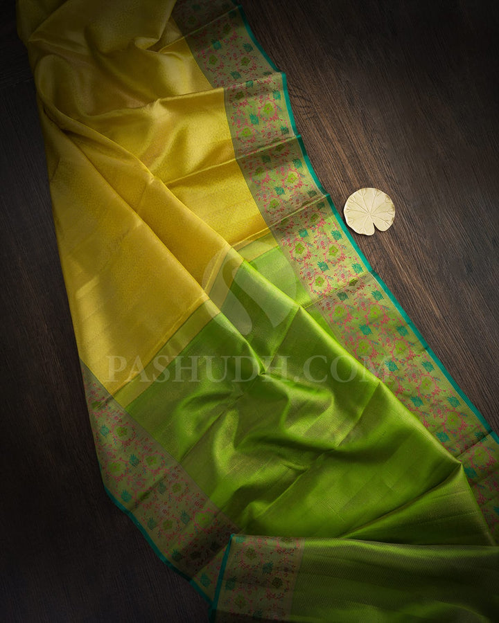 Lemon Yellow With Parrot Green Kanjivaram Silk Saree-D688(B)