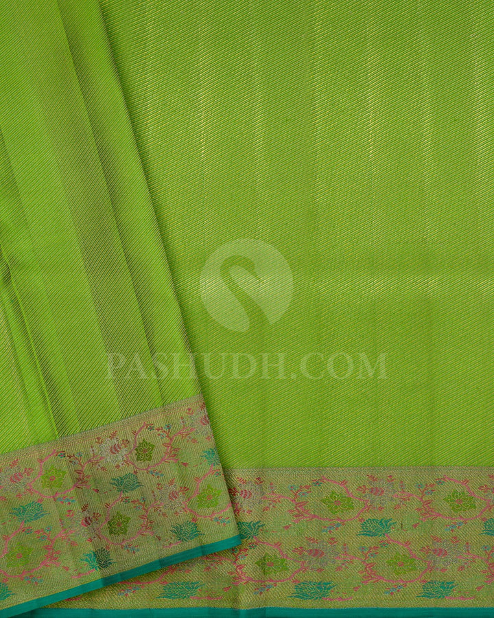 Lemon Yellow With Parrot Green Kanjivaram Silk Saree-D688(B)