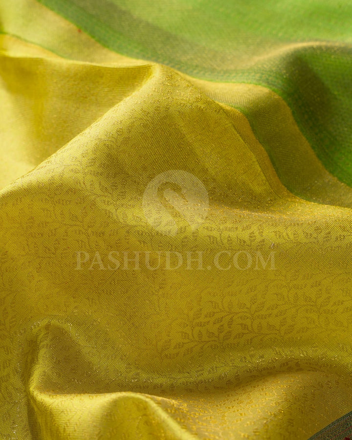 Lemon Yellow With Parrot Green Kanjivaram Silk Saree-D688(B)