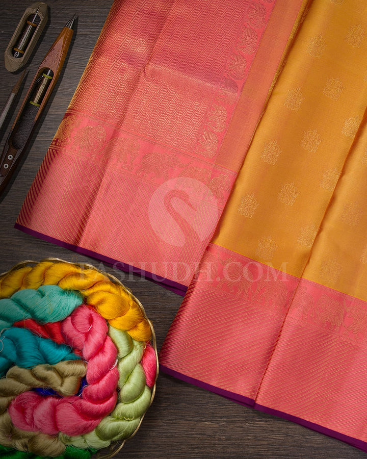 Dual Shaded Honeycomb With Flirty Flamingo Pink Kanjivaram Silk Saree-D687(C)