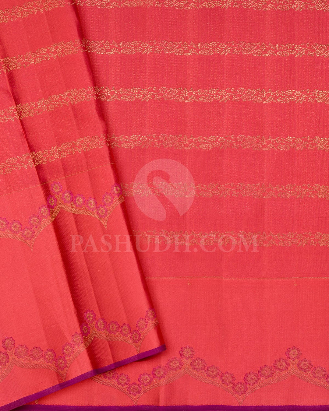 Dual Shaded Honeycomb With Coral Pink Kanjivaram Silk Saree-D610(E)