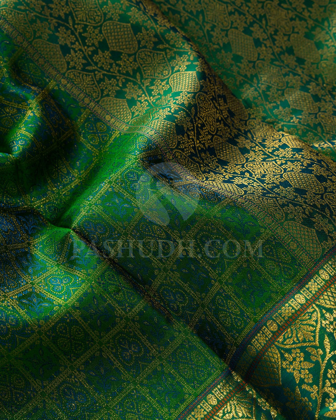 Forest Green With Anandha Blue Kanjivaram Silk Saree-D700(A)
