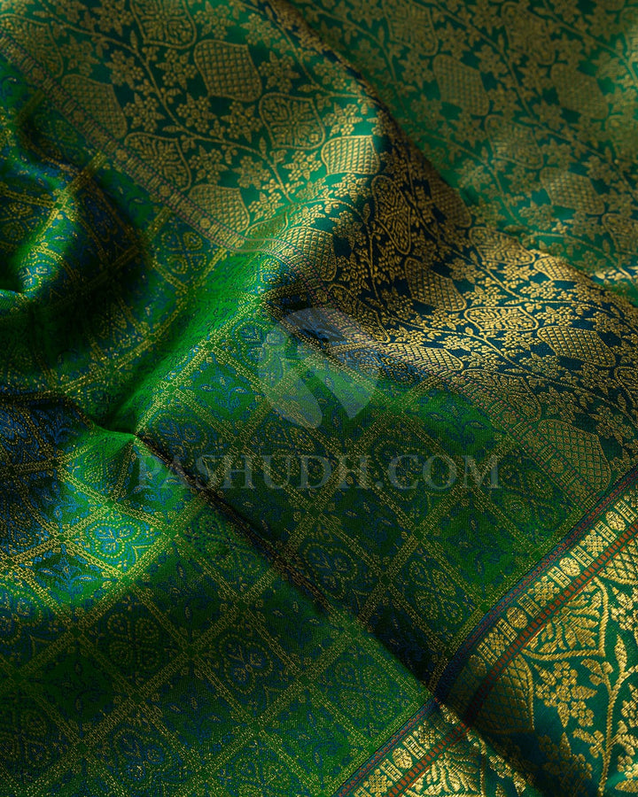 Forest Green With Anandha Blue Kanjivaram Silk Saree-D700(A)