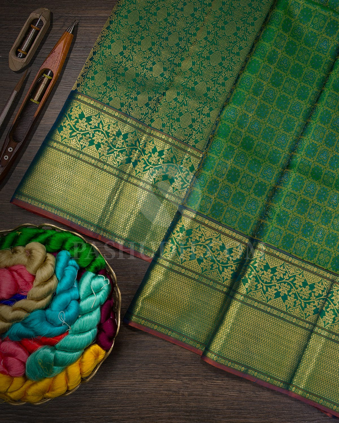 Forest Green With Anandha Blue Kanjivaram Silk Saree-D700(A)