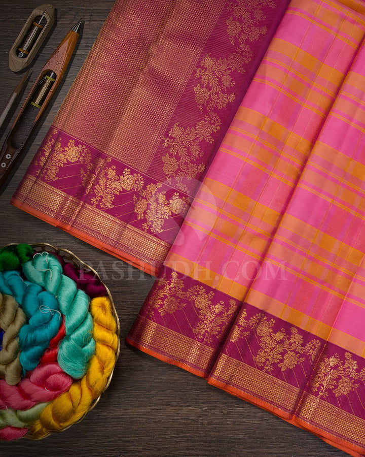 Multicolor With Light Plum Kanjivaram Silk Saree-DJ449(D)