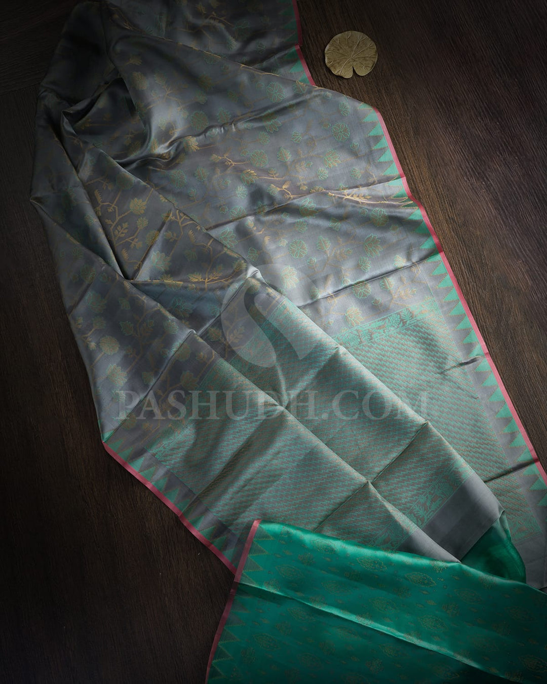 Slate Grey With Sapphire Green Kanjivaram Silk Saree-D685(C)