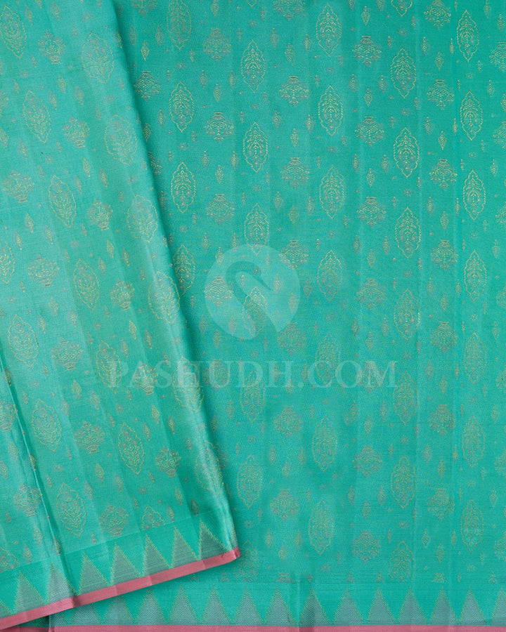 Slate Grey With Sapphire Green Kanjivaram Silk Saree-D685(C)
