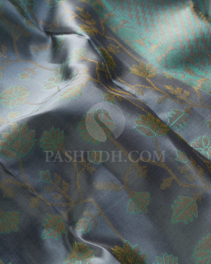 Slate Grey With Sapphire Green Kanjivaram Silk Saree-D685(C)