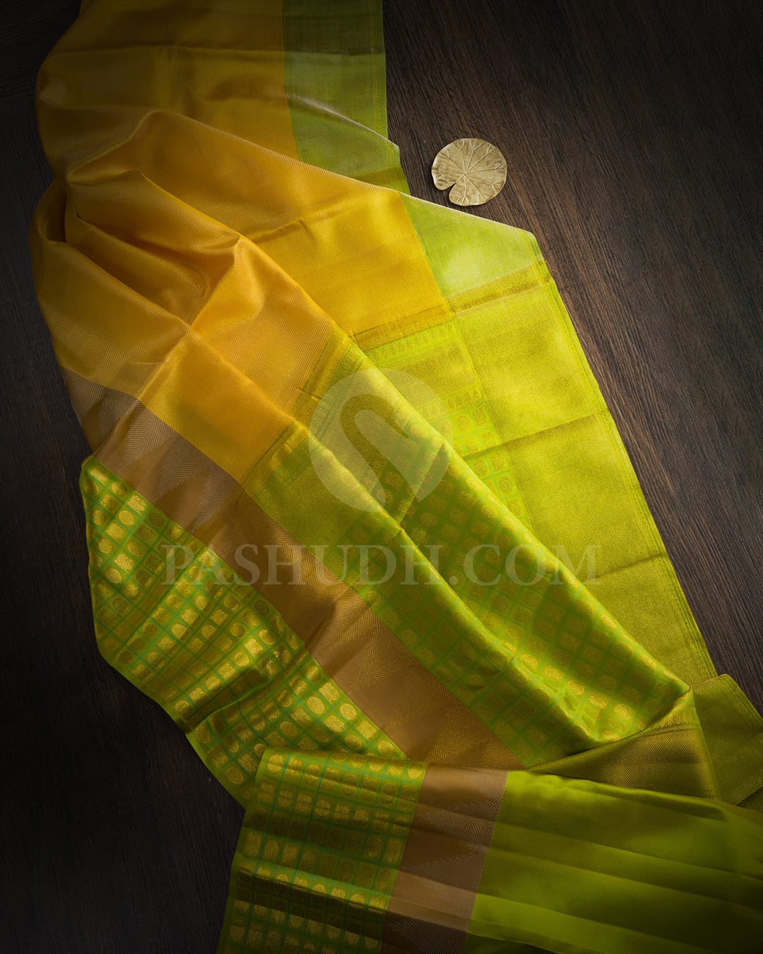 Mango Yellow With Parrot Green Traditional Kanjivaram Silk Saree-D707(A)