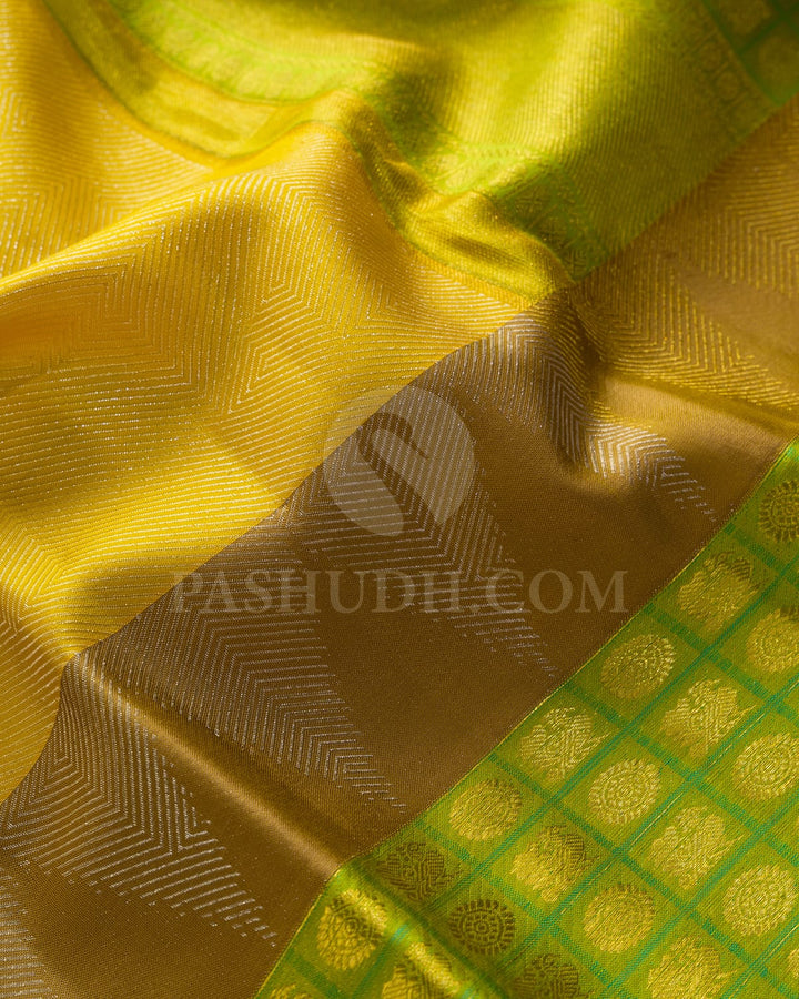 Mango Yellow With Parrot Green Traditional Kanjivaram Silk Saree-D707(A)