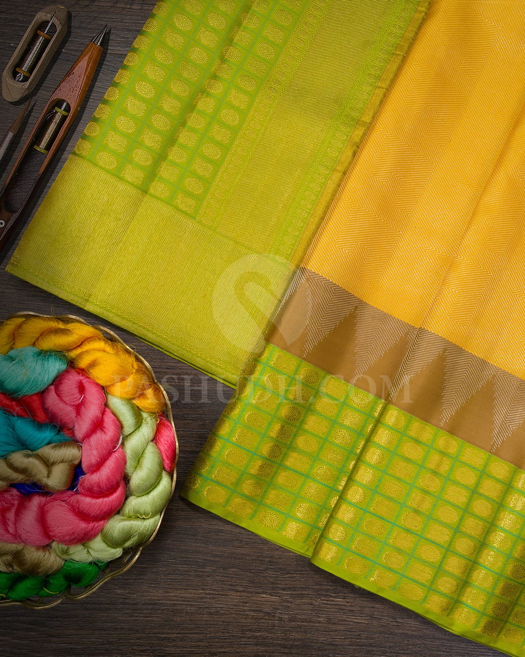 Mango Yellow With Parrot Green Traditional Kanjivaram Silk Saree-D707(A)