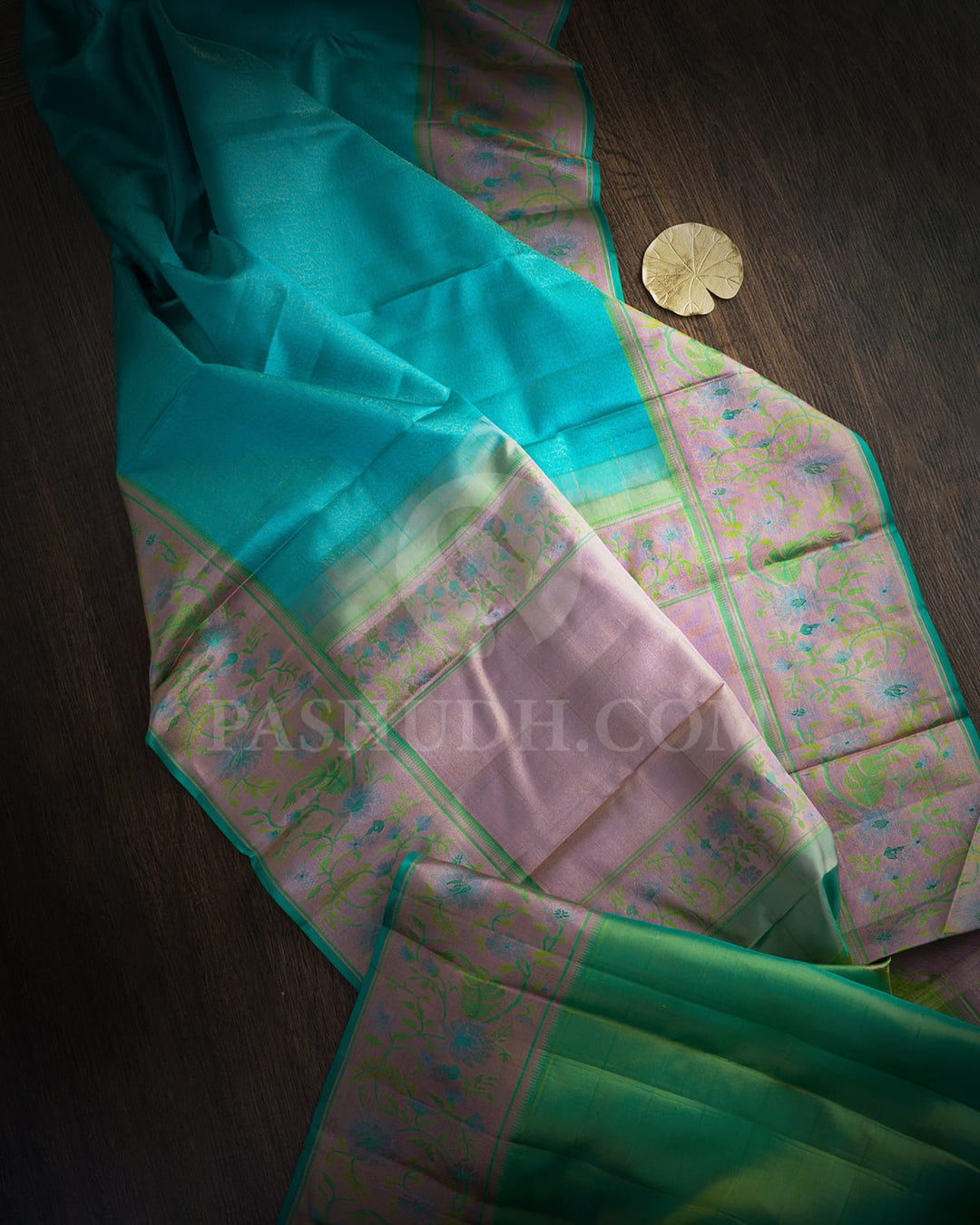 Aqua Blue With Lilac Kanjivaram Silk Saree-DJ402(C)