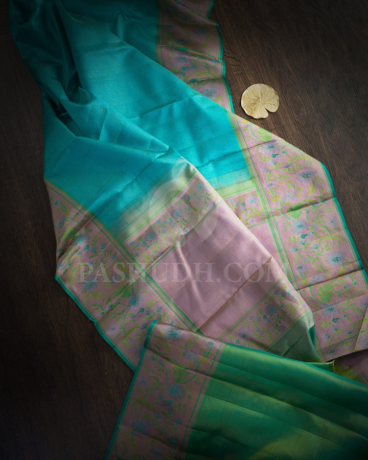 Aqua Blue With Lilac Kanjivaram Silk Saree-DJ402(C)