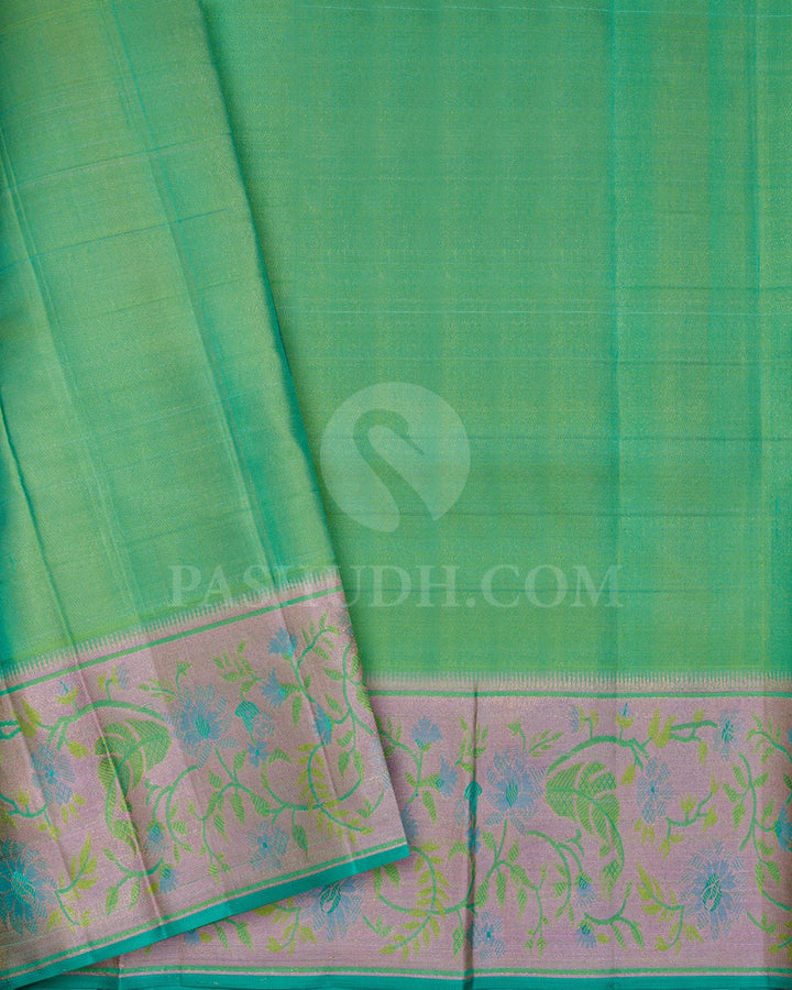Aqua Blue With Lilac Kanjivaram Silk Saree-DJ402(C)