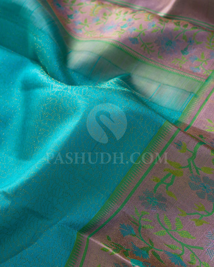 Aqua Blue With Lilac Kanjivaram Silk Saree-DJ402(C)
