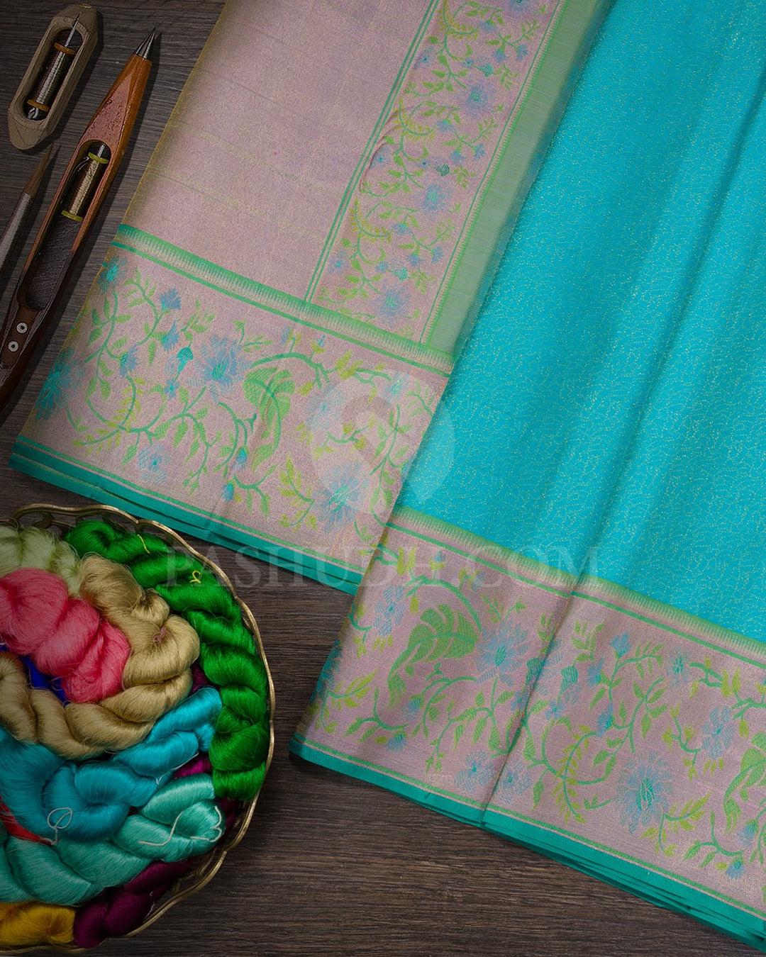 Aqua Blue With Lilac Kanjivaram Silk Saree-DJ402(C)