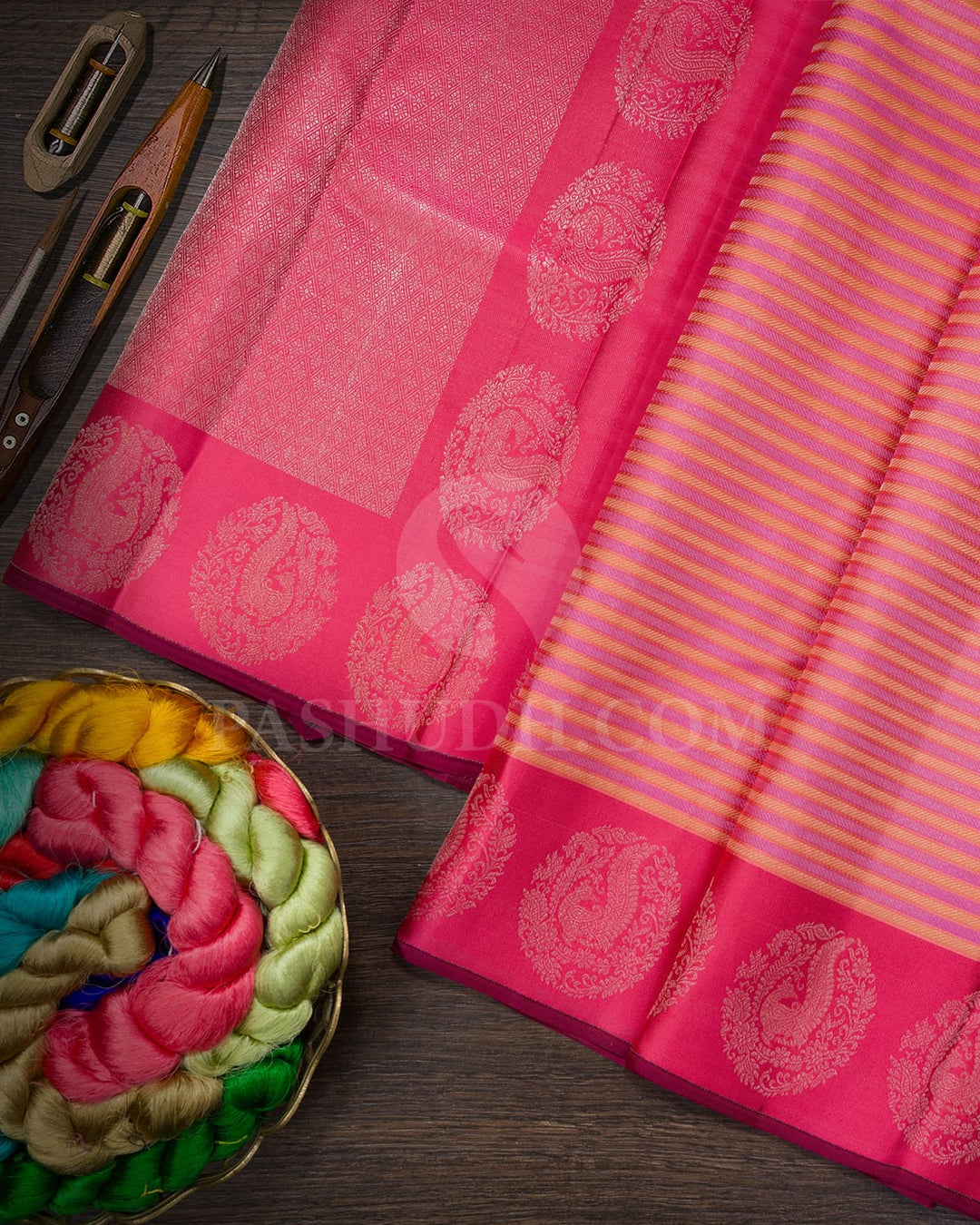 Multicolor With Punch Pink Kanjivaram Silk Saree-DJ439(D)