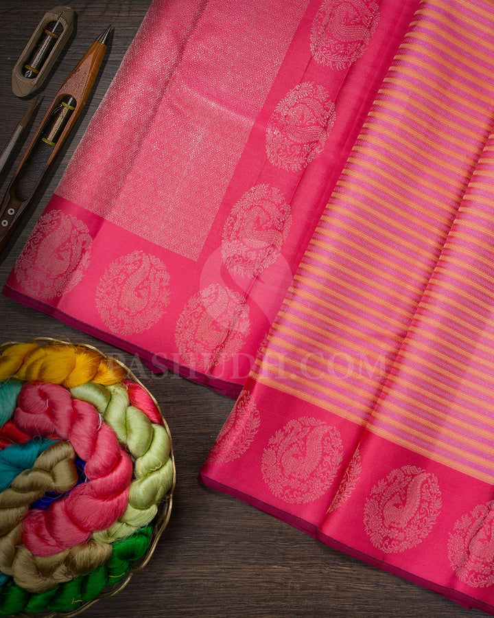 Multicolor With Punch Pink Kanjivaram Silk Saree-DJ439(D)