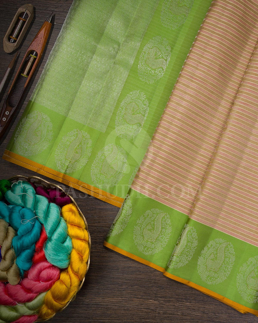 Multicolor With Parrot Green Kanjivaram Silk Saree-DJ439(E)