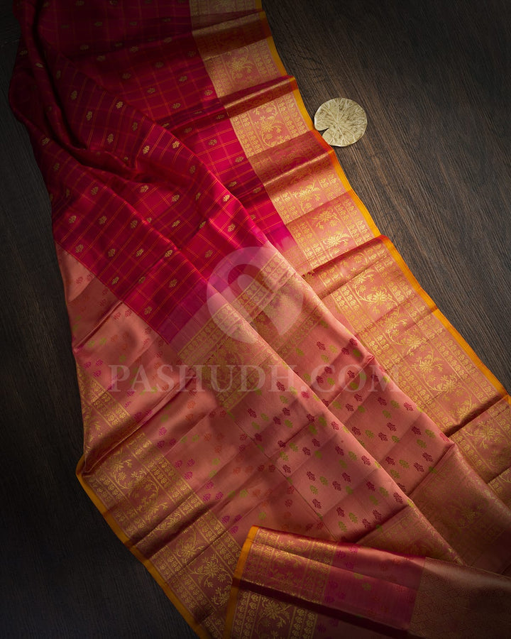 Reddish Pink With Dual Shaded Rose Gold Kanjivaram Silk Saree-DJ454(D)