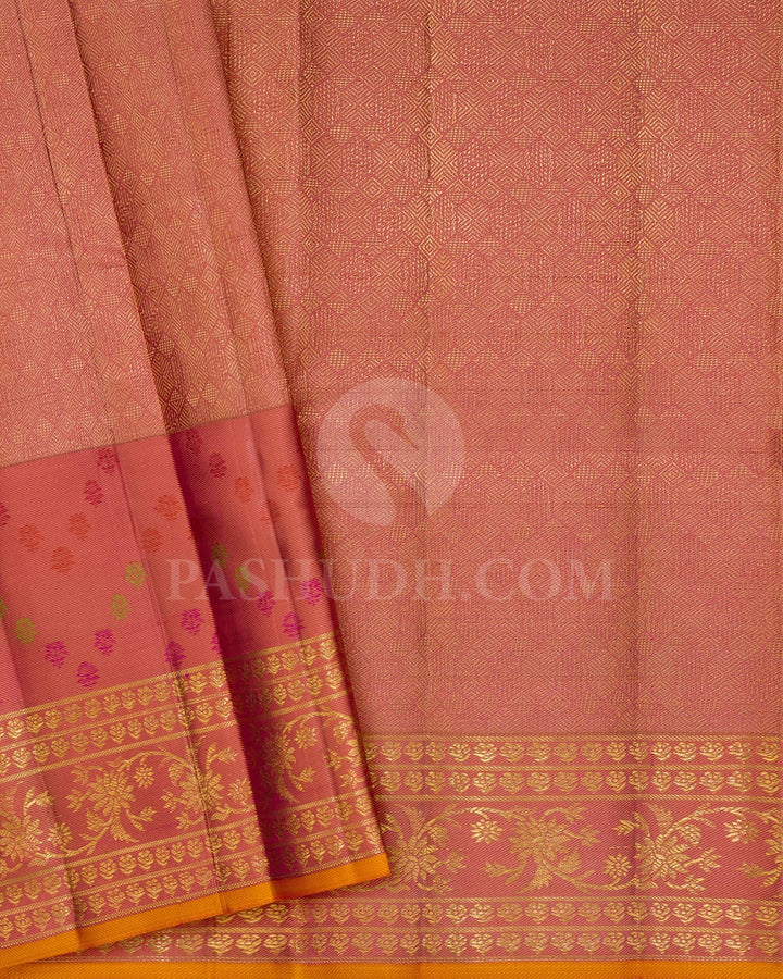 Reddish Pink With Dual Shaded Rose Gold Kanjivaram Silk Saree-DJ454(D)