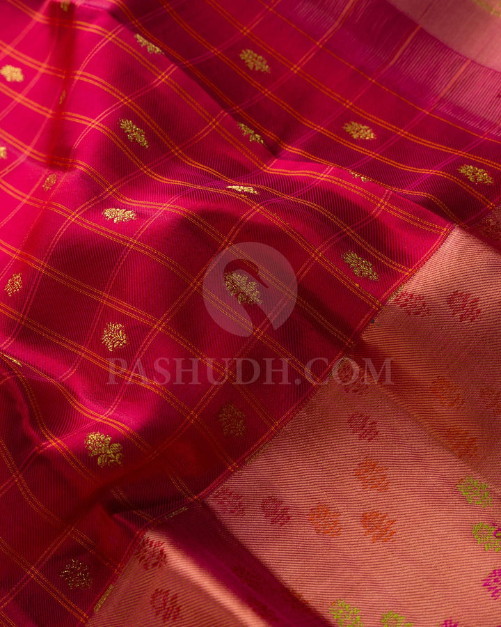 Reddish Pink With Dual Shaded Rose Gold Kanjivaram Silk Saree-DJ454(D)