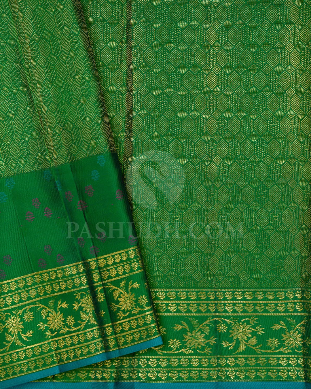 Ink Blue With Dual Shaded Dark Green Kanjivaram Silk Saree-DJ454(C)