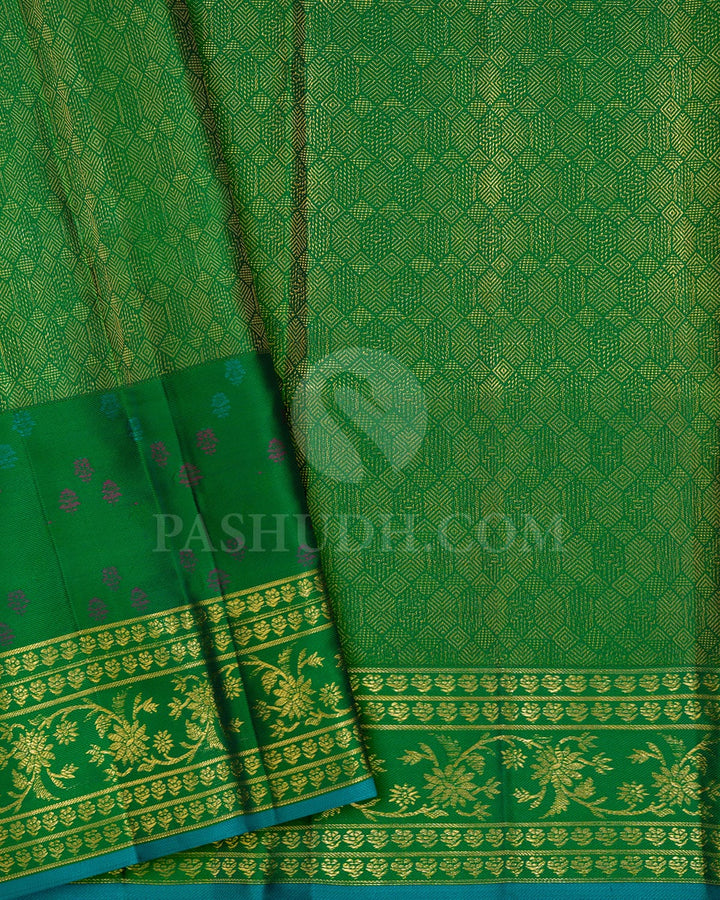 Ink Blue With Dual Shaded Dark Green Kanjivaram Silk Saree-DJ454(C)