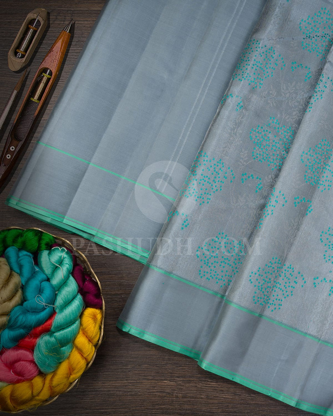 Ice Grey Kanjivaram Silk Saree-DJ452(C)