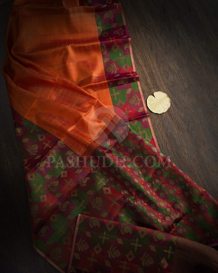 Marmalade Orange With Multicolor Kanjivaram Silk Saree-DJ424(H)