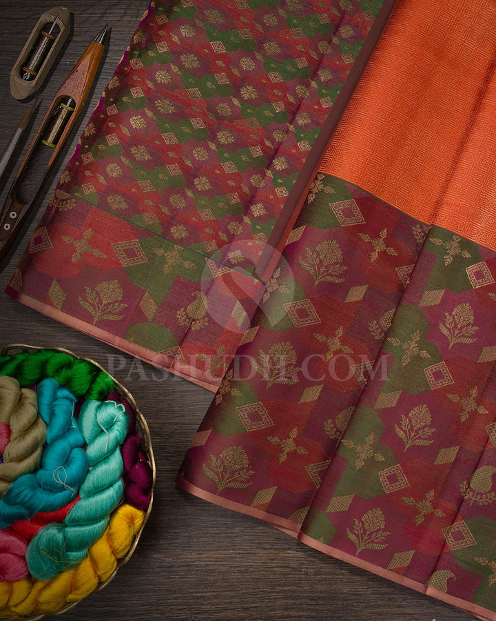 Marmalade Orange With Multicolor Kanjivaram Silk Saree-DJ424(H)