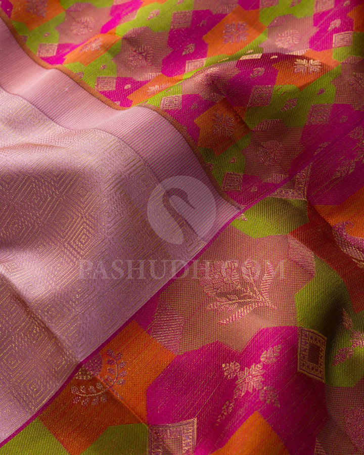 Onion Pink With Multicolored Kanjivaram Silk Saree-DJ424(I)
