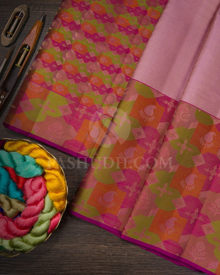 Onion Pink With Multicolored Kanjivaram Silk Saree-DJ424(I)
