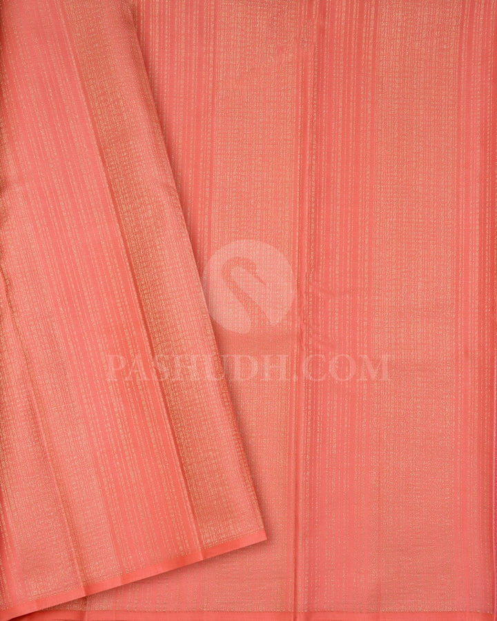 Taffy Pink With Peachy Pink Borderless Kanjivaram Silk Saree-DJ435(E)