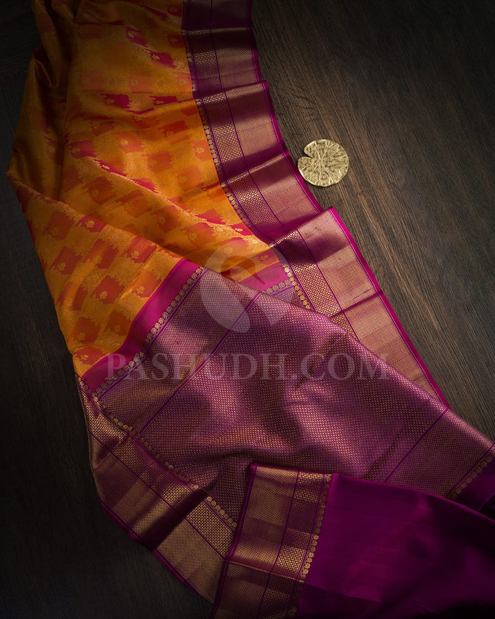 Dual Shaded Orange With Rani Pink And Purple Kanjivaram Silk Saree-D701(B)