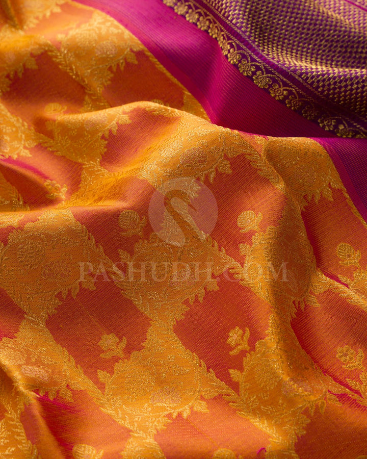 Dual Shaded Orange With Rani Pink And Purple Kanjivaram Silk Saree-D701(B)