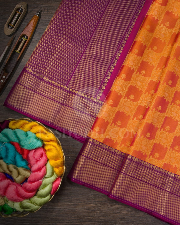 Dual Shaded Orange With Rani Pink And Purple Kanjivaram Silk Saree-D701(B)
