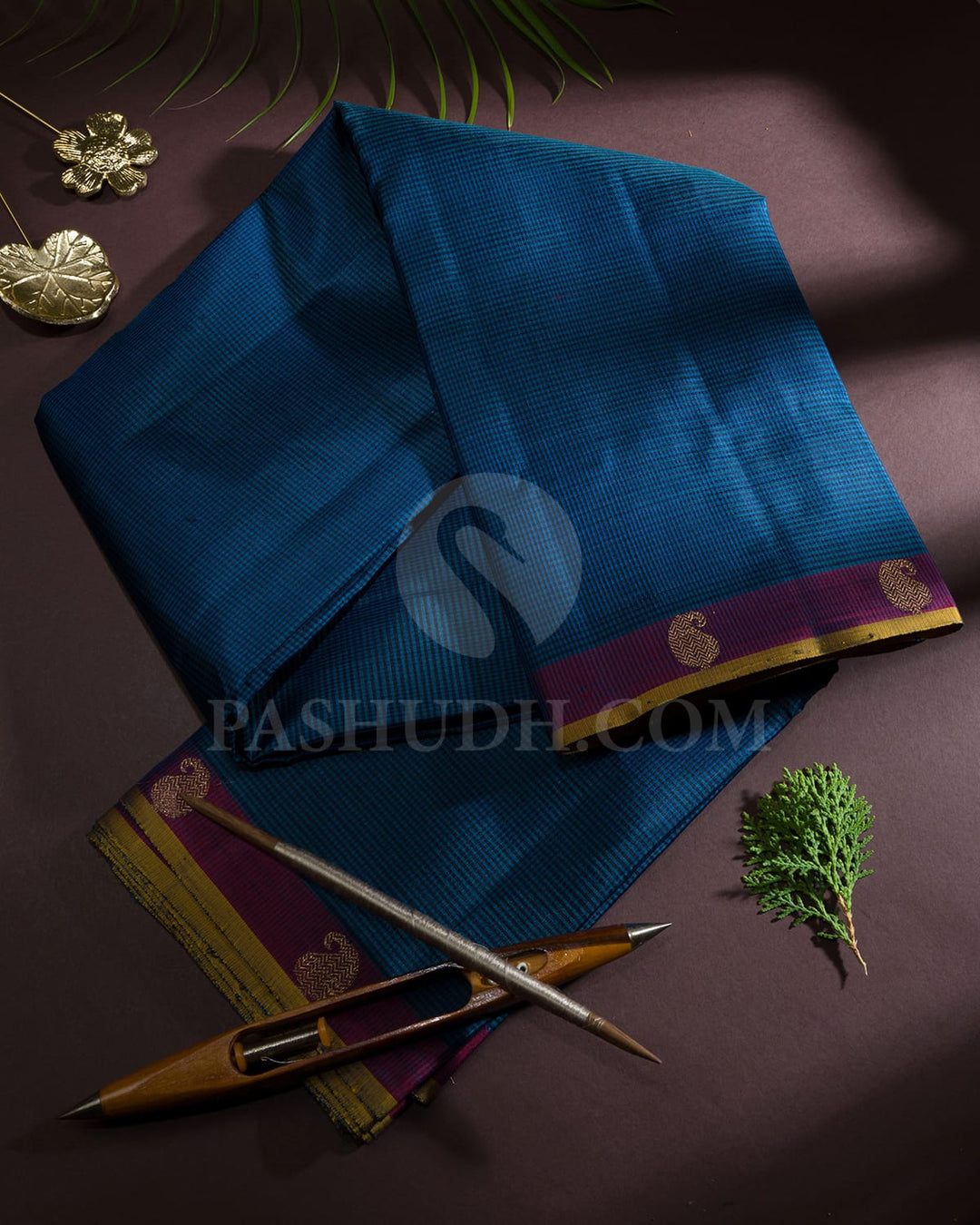 Dual Shaded Peacock Blue With Maroon Pure Zari Kanjivaram Silk Saree-SP455