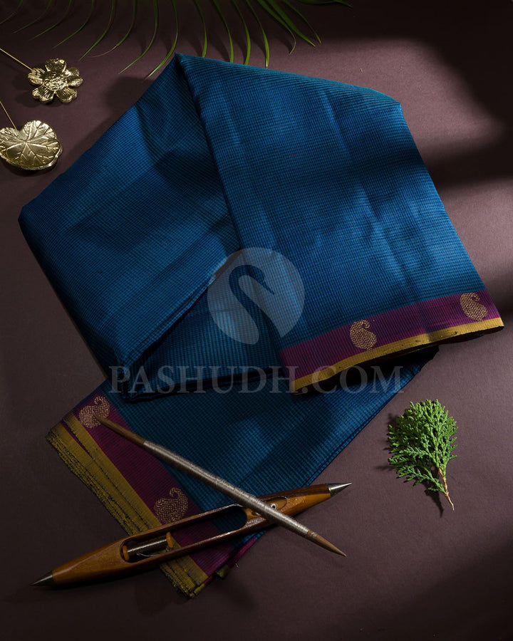 Dual Shaded Peacock Blue With Maroon Pure Zari Kanjivaram Silk Saree-SP455