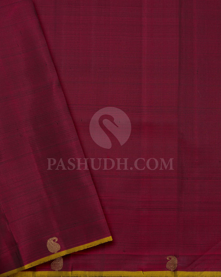 Dual Shaded Peacock Blue With Maroon Pure Zari Kanjivaram Silk Saree-SP455