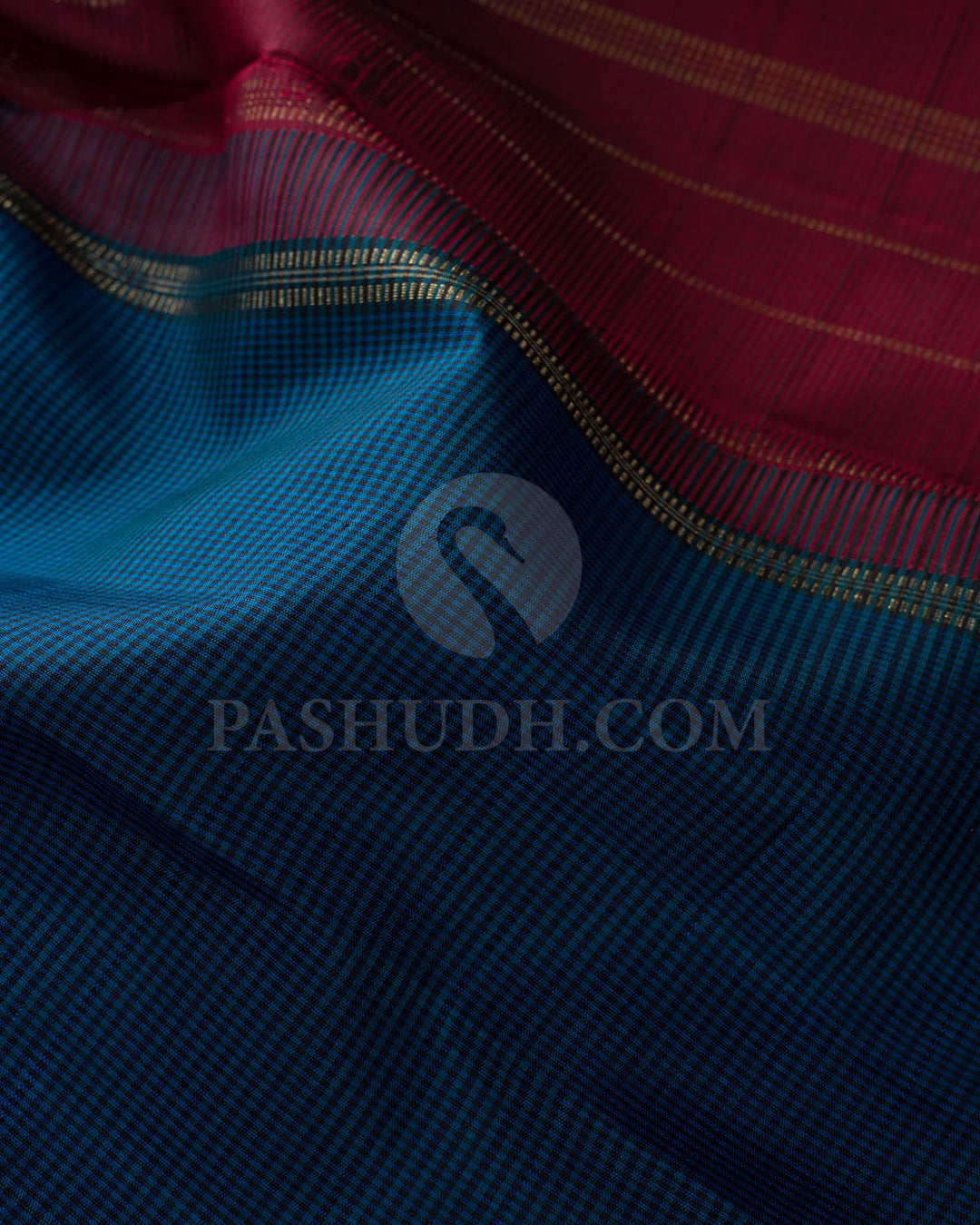 Dual Shaded Peacock Blue With Maroon Pure Zari Kanjivaram Silk Saree-SP455