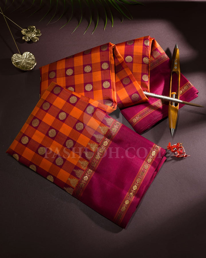 Orange With Bold Red Pure Zari Kanjivaram Silk Saree-SP451